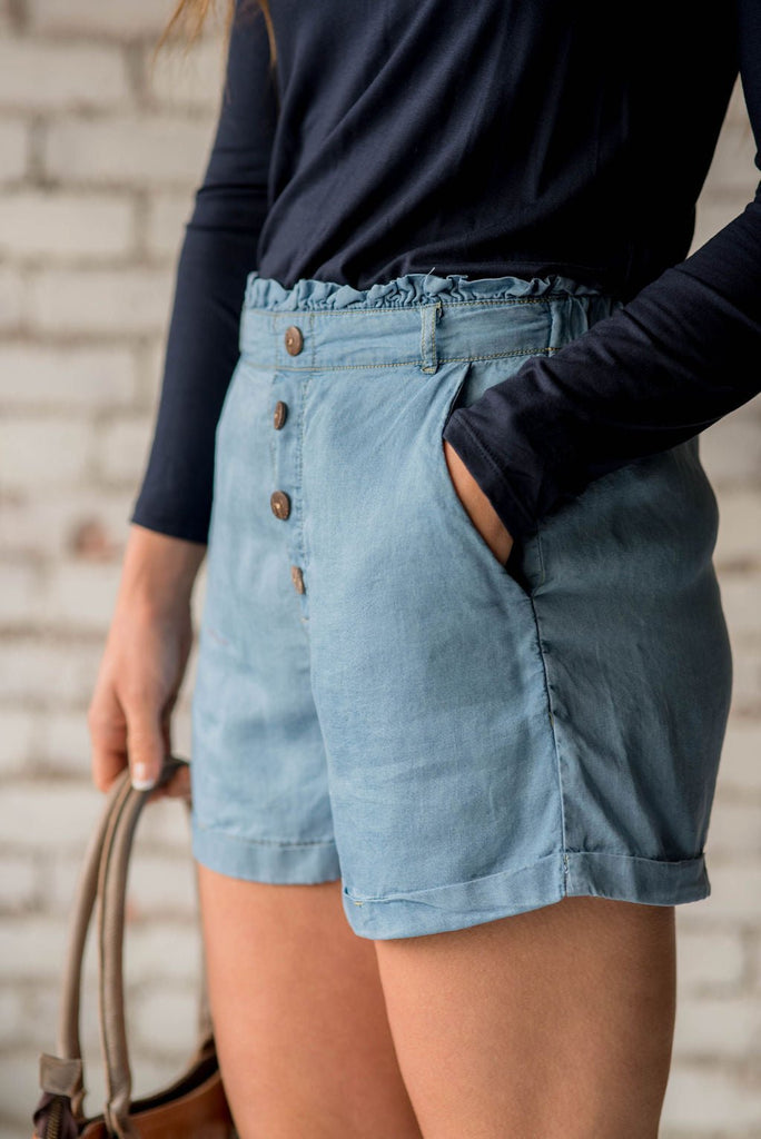 Four Button Chambray Shorts - Betsey's Boutique Shop