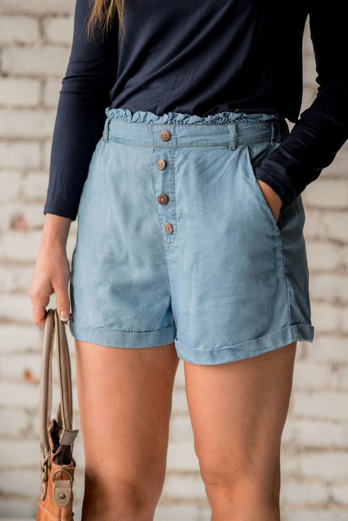 Four Button Chambray Shorts - Betsey's Boutique Shop