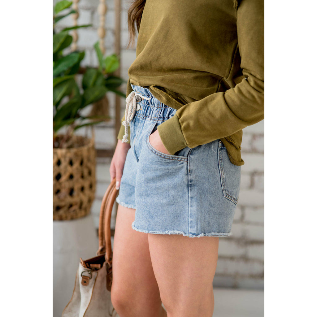 Frayed Bottom Tie Denim Shorts - Betsey's Boutique Shop