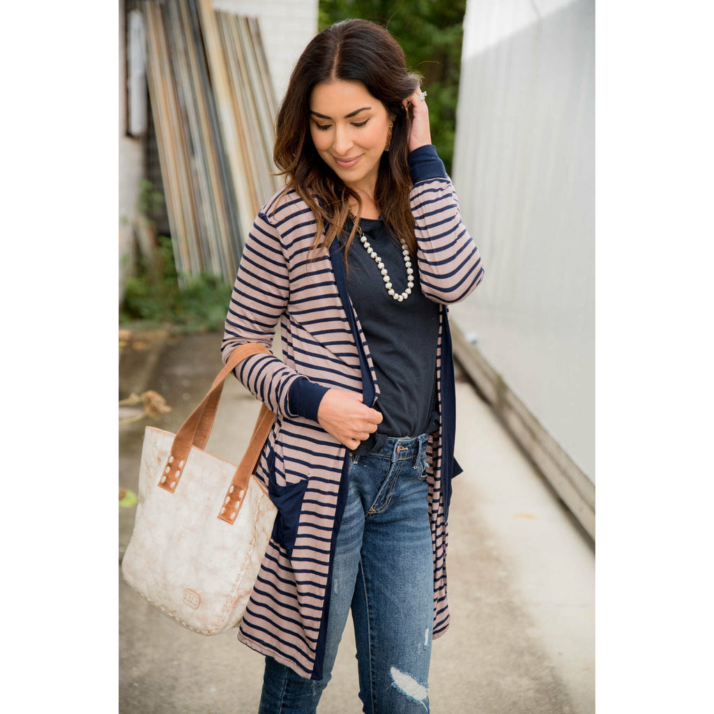 Solid Accent Striped Tunic Cardigan - Betsey's Boutique Shop