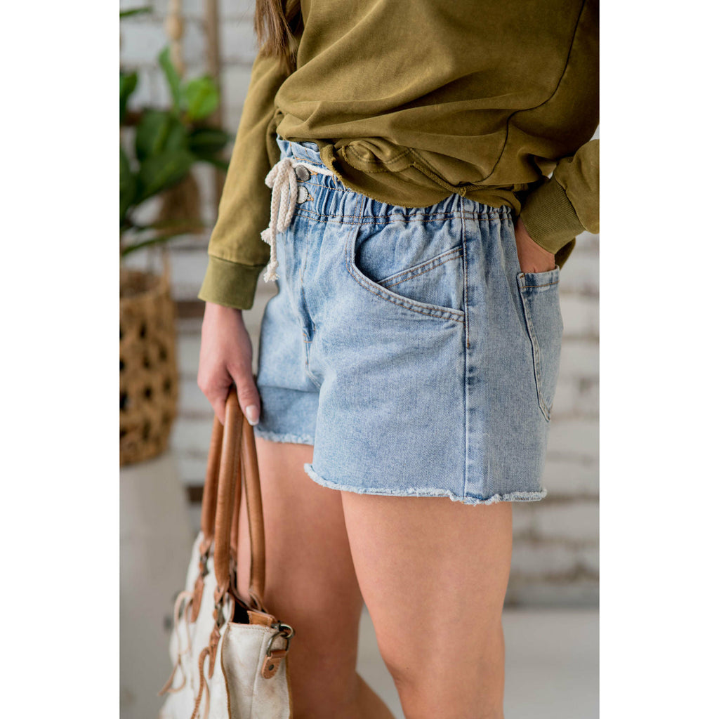 Frayed Bottom Tie Denim Shorts - Betsey's Boutique Shop