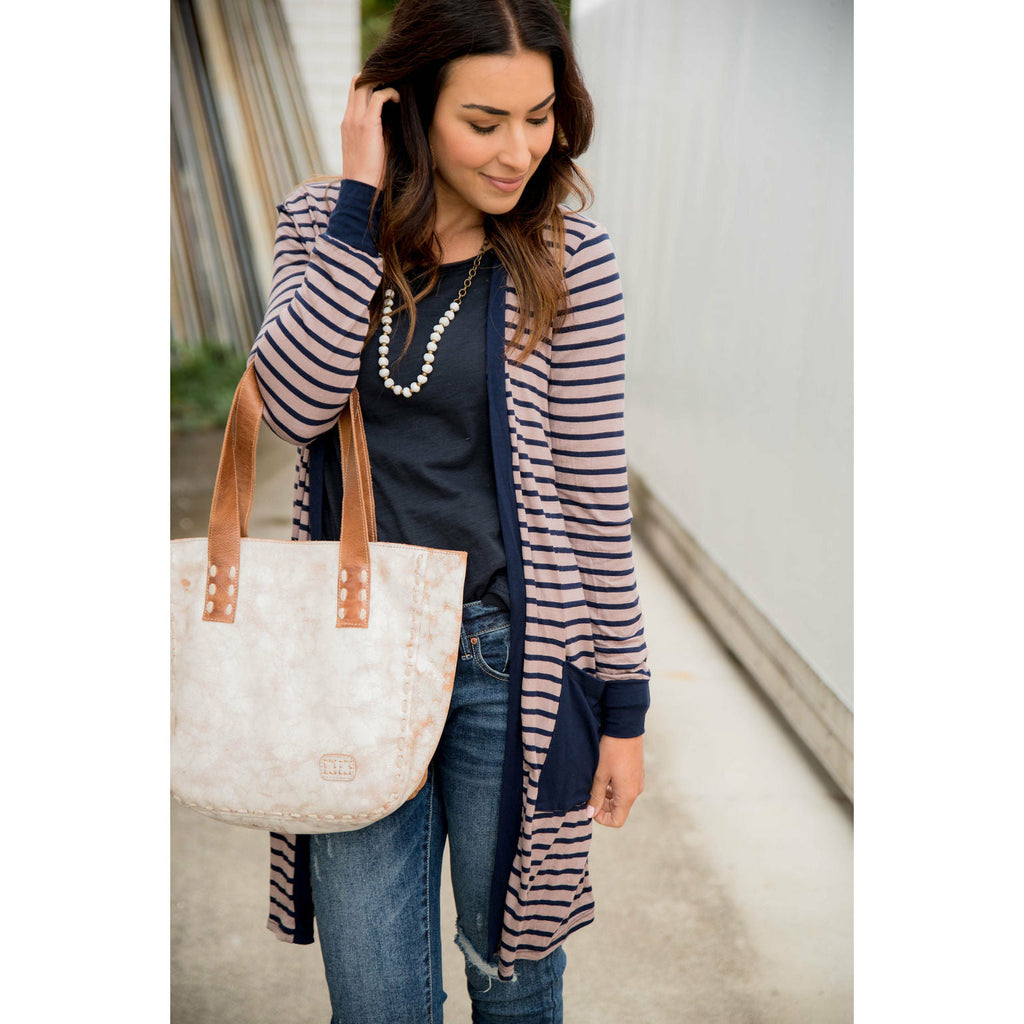 Solid Accent Striped Tunic Cardigan - Betsey's Boutique Shop