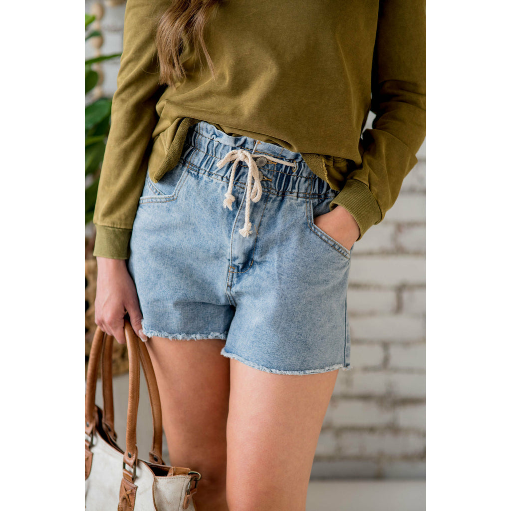 Frayed Bottom Tie Denim Shorts - Betsey's Boutique Shop