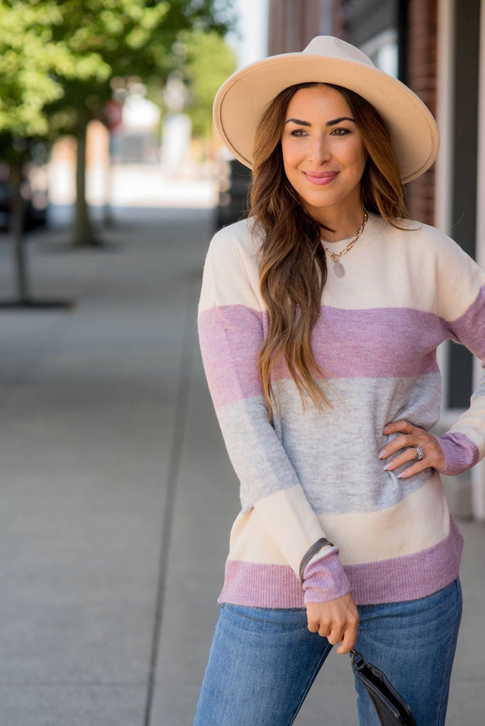 Lightweight Tri Color Blocked Sweater - Betsey's Boutique Shop -