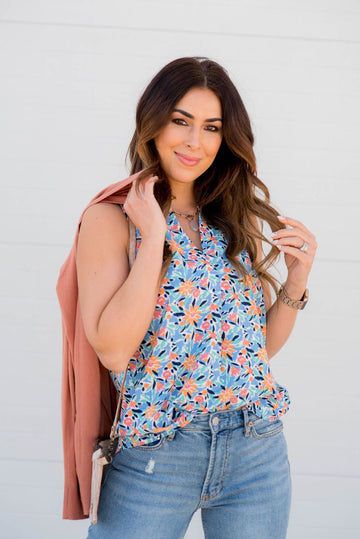 Floral Mosaic V Tank - Betsey's Boutique Shop -