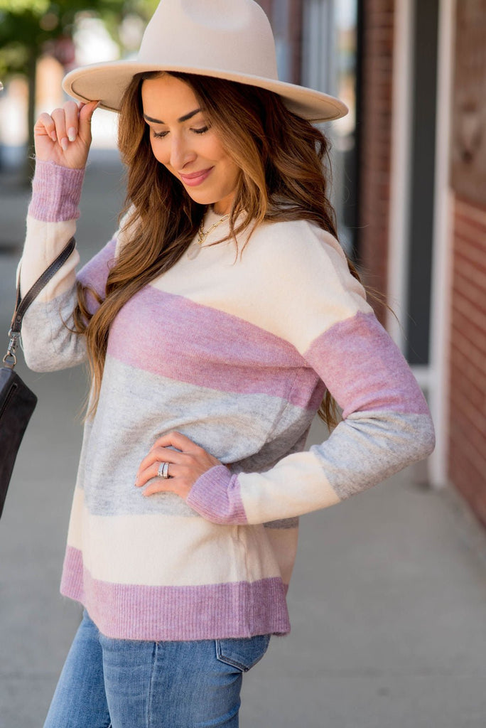 Lightweight Tri Color Blocked Sweater - Betsey's Boutique Shop -