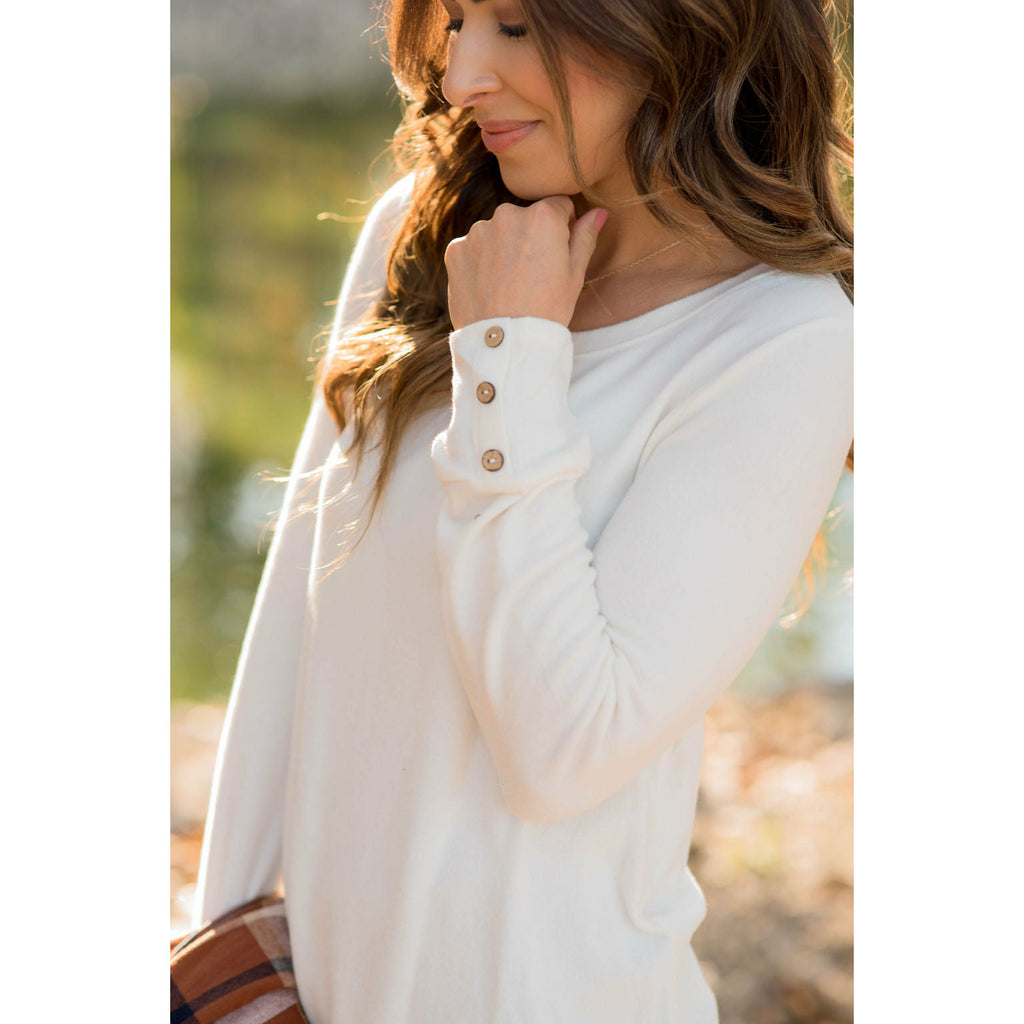 Button Cuff Long Sleeve Tee - Betsey's Boutique Shop