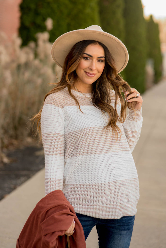 Knit Mixed Blocked Sweater - Betsey's Boutique Shop -