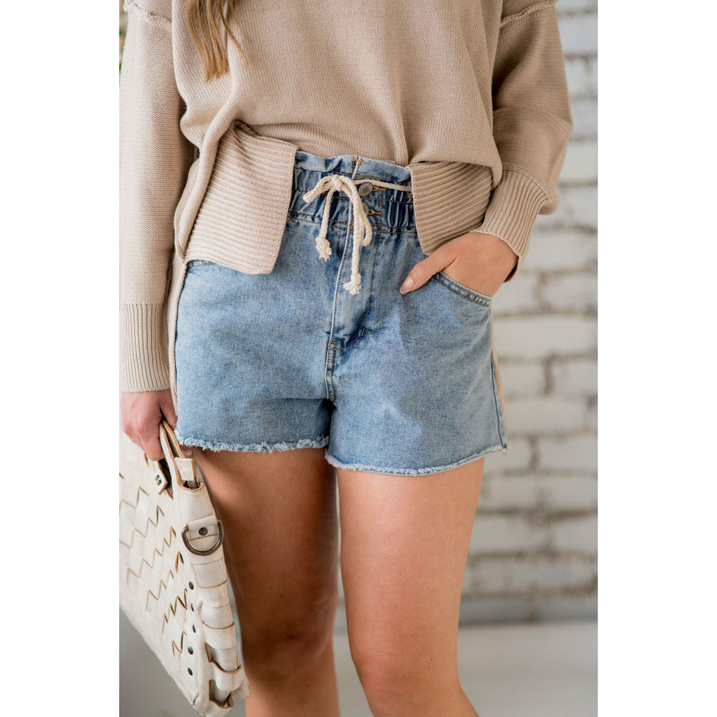 Frayed Bottom Tie Denim Shorts - Betsey's Boutique Shop