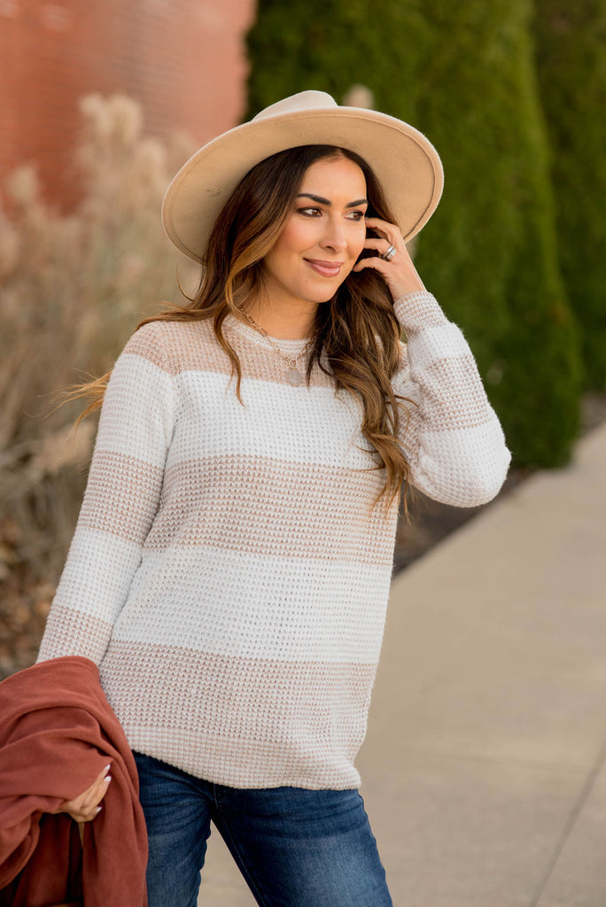 Knit Mixed Blocked Sweater - Betsey's Boutique Shop -