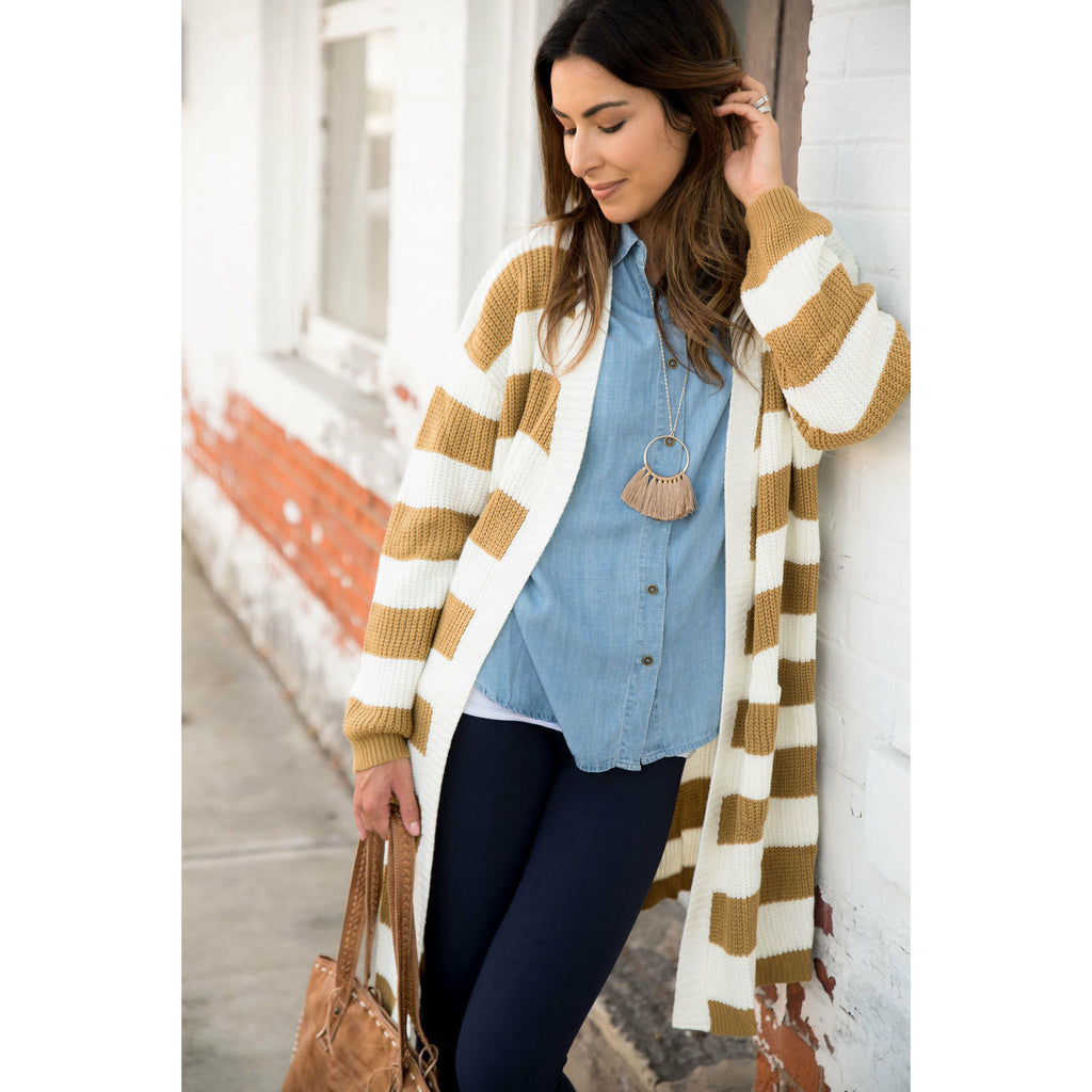 Heavy Striped Tunic Cardigan - Betsey's Boutique Shop