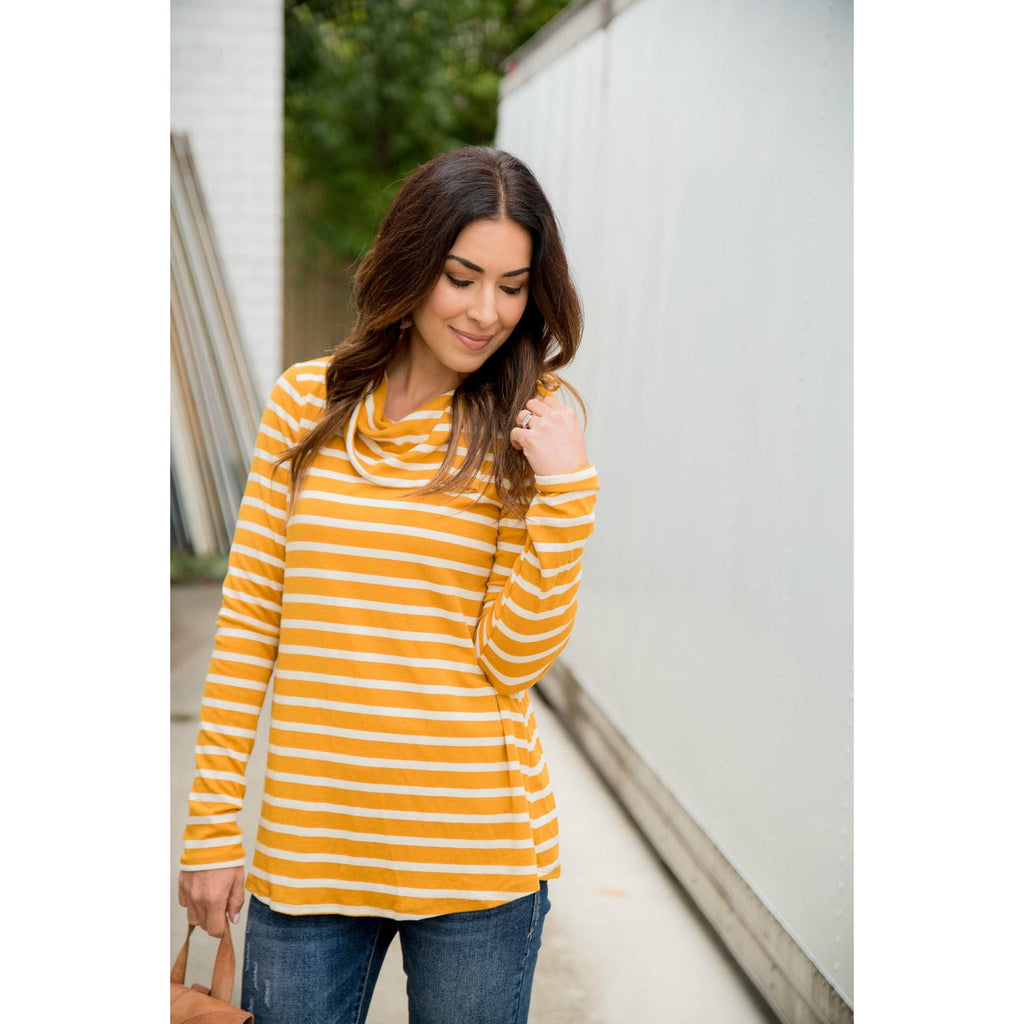 Striped Button Neck Sweatshirt - Betsey's Boutique Shop - Shirts & Tops