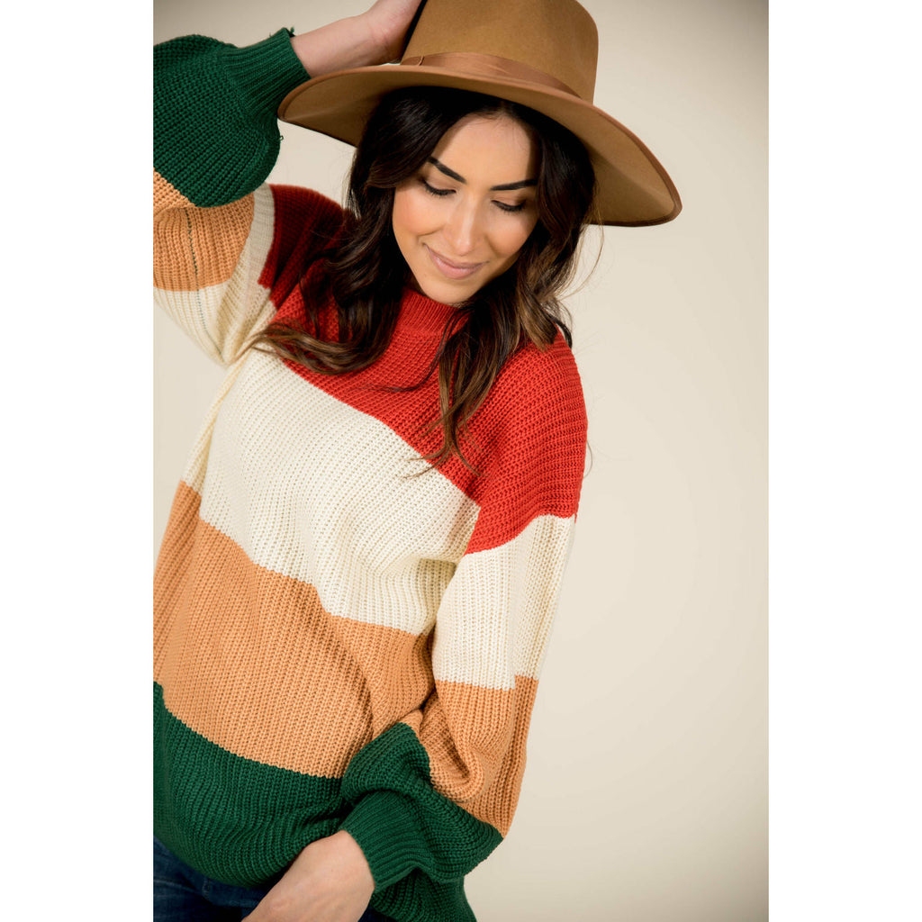 Color Blocked Sweater - Betsey's Boutique Shop - Outerwear