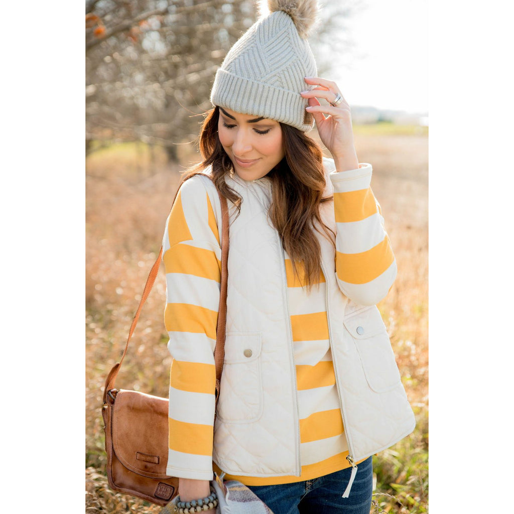 Striped V Stitched Sweatshirt - Betsey's Boutique Shop - Shirts & Tops