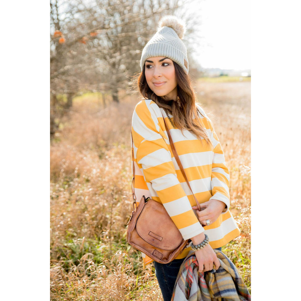 Striped V Stitched Sweatshirt - Betsey's Boutique Shop - Shirts & Tops