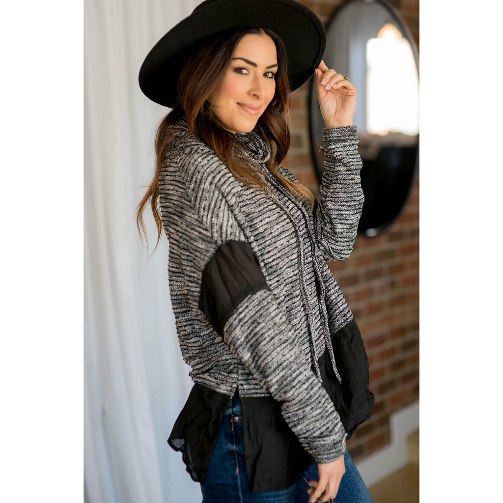 Blouse Accent Textured Cowl Neck Sweatshirt - Grey - Betsey's Boutique Shop