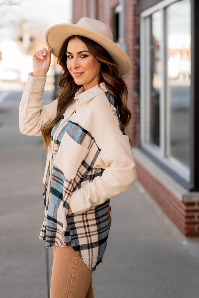 Frayed Edge Plaid Shacket - Betsey's Boutique Shop -