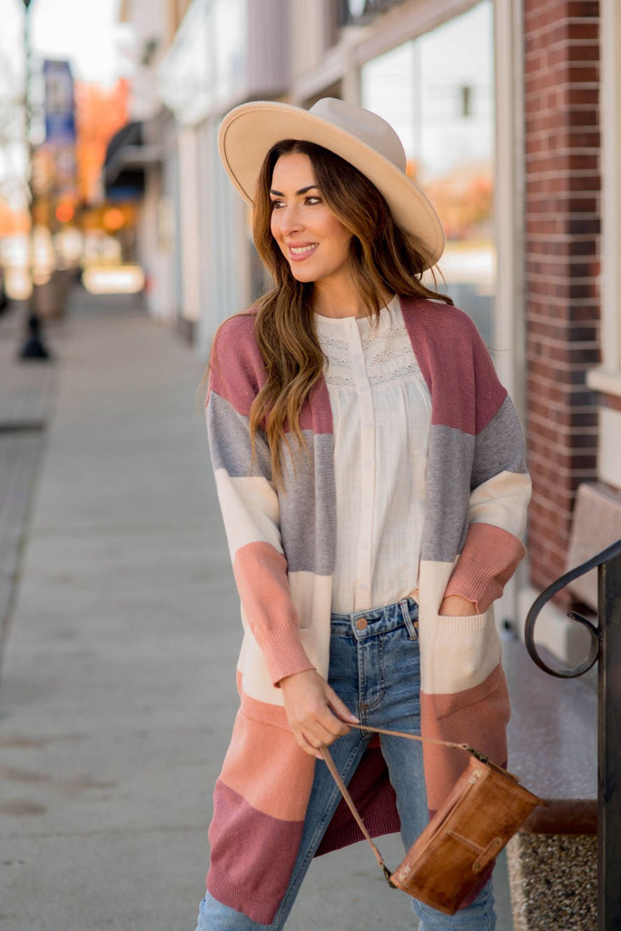 Ribbed Color Block Tunic Cardigan - Betsey's Boutique Shop - Coats & Jackets