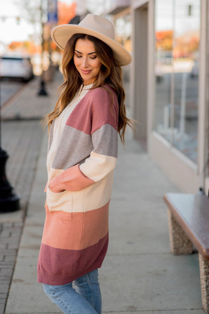 Ribbed Color Block Tunic Cardigan - Betsey's Boutique Shop - Coats & Jackets