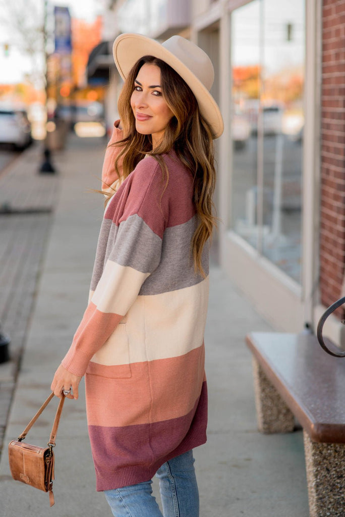 Ribbed Color Block Tunic Cardigan - Betsey's Boutique Shop - Coats & Jackets