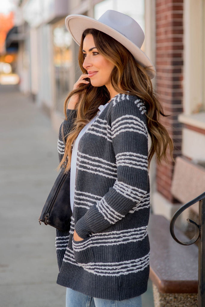 Quad Striped Blocked Knit Cardigan - Betsey's Boutique Shop -