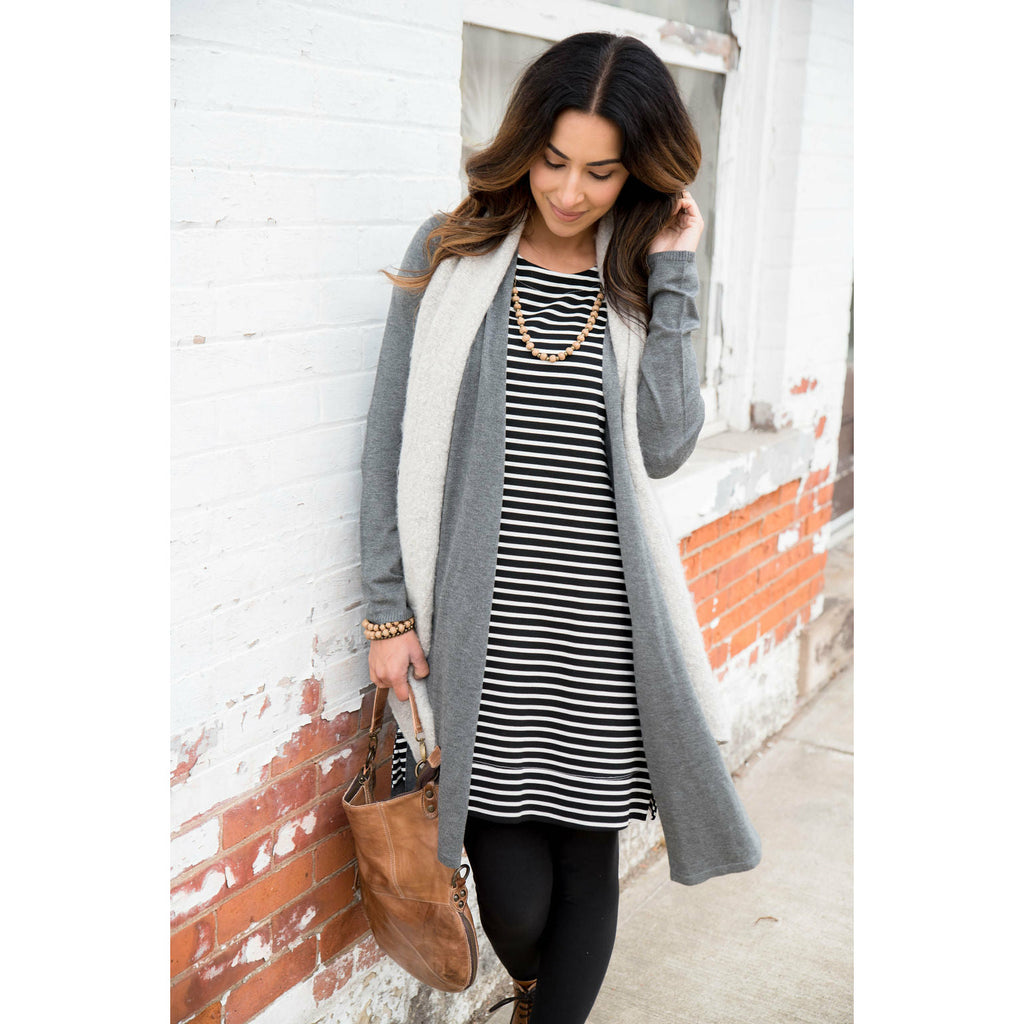 Black Striped Dress With Pop Of Lime Zipper - Betsey's Boutique Shop