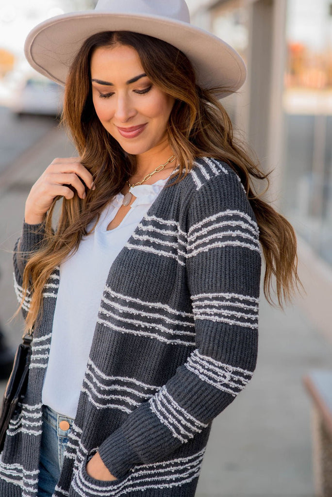 Quad Striped Blocked Knit Cardigan - Betsey's Boutique Shop -