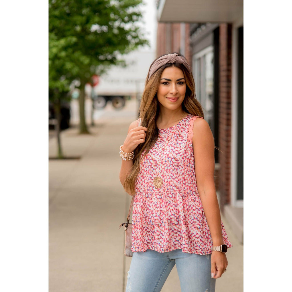 Watercolor Lace Trim Peplum Tank - Betsey's Boutique Shop