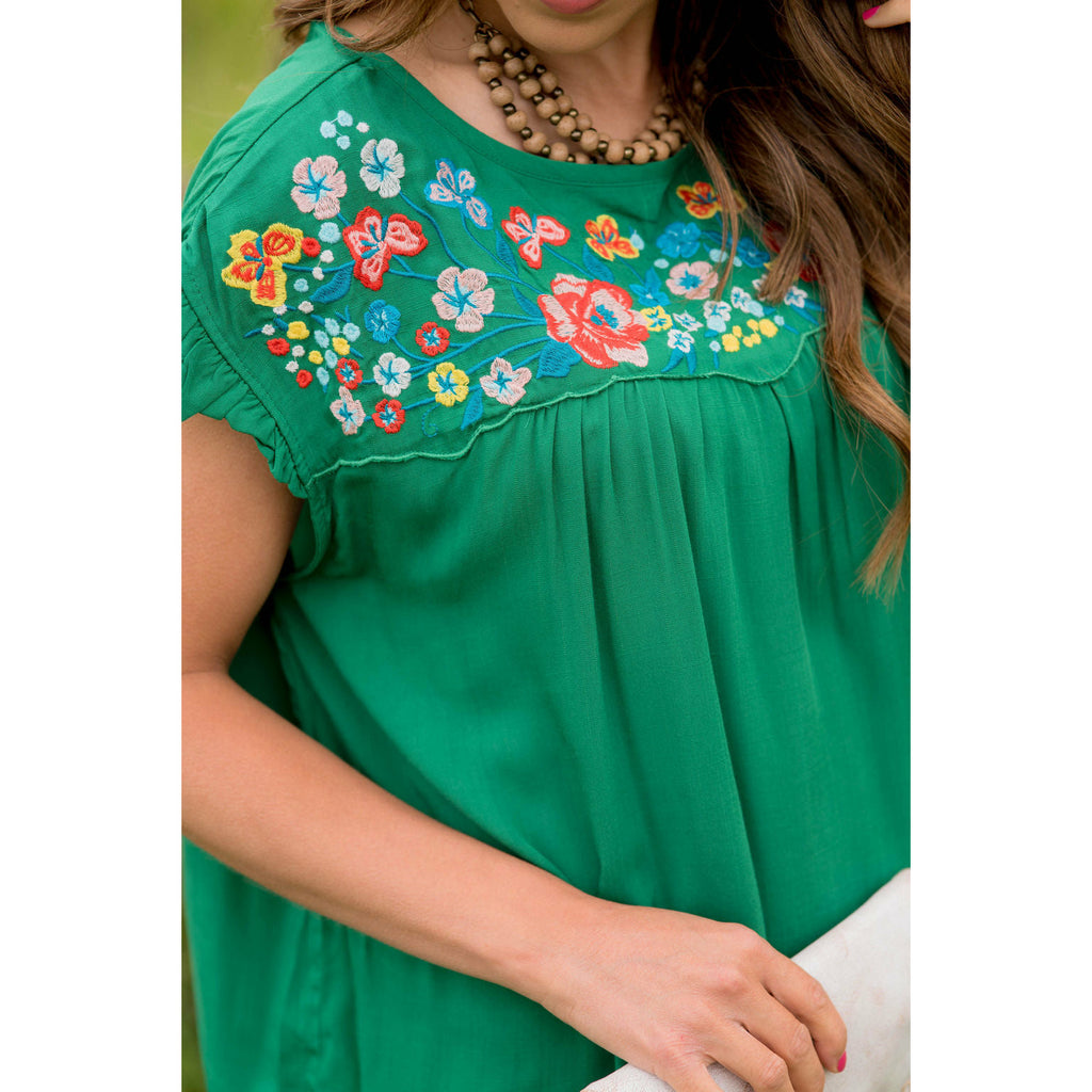 Embroidered Floral Bib Tee - Betsey's Boutique Shop