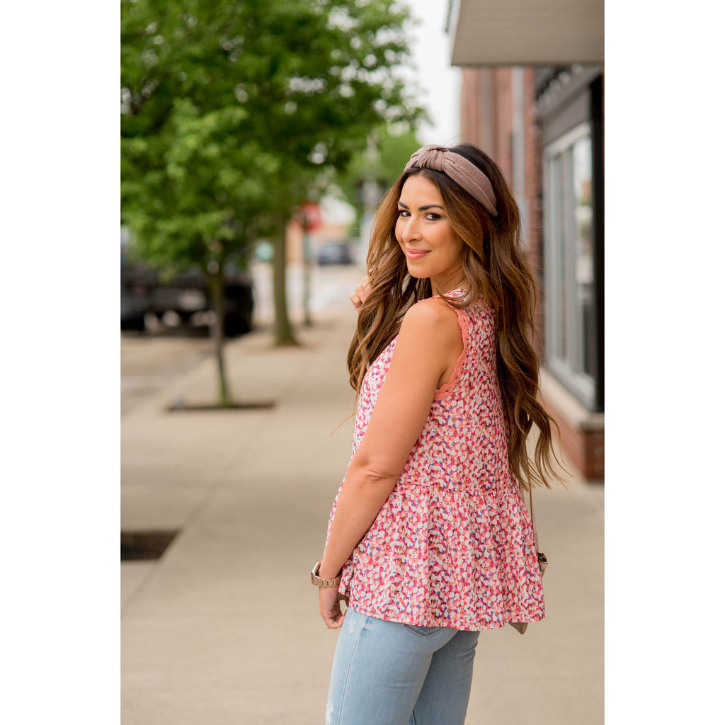 Watercolor Lace Trim Peplum Tank - Betsey's Boutique Shop