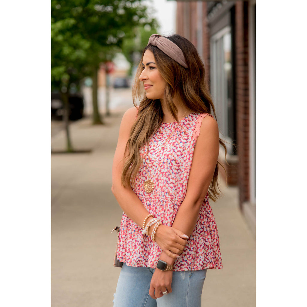 Watercolor Lace Trim Peplum Tank - Betsey's Boutique Shop