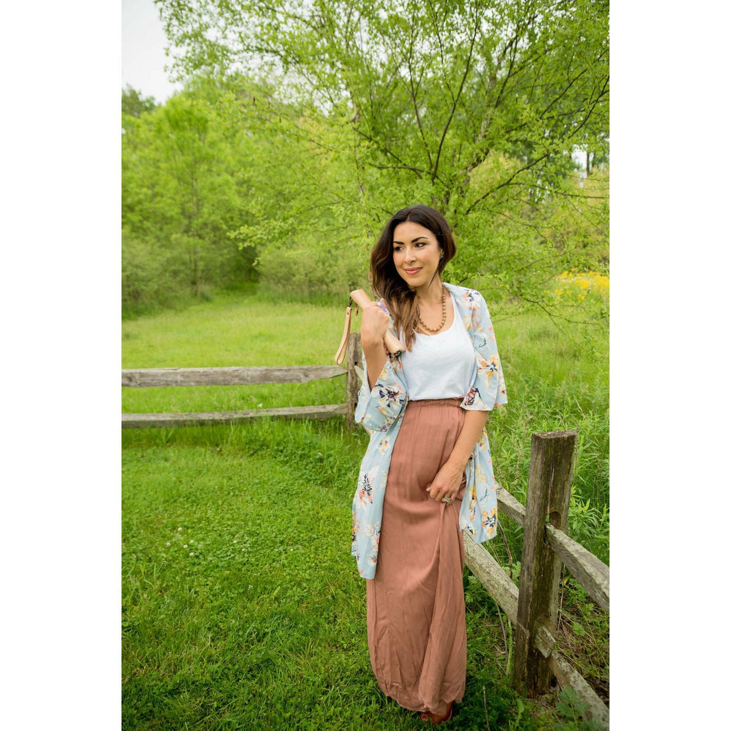 Light Blue Floral Kimono - Betsey's Boutique Shop