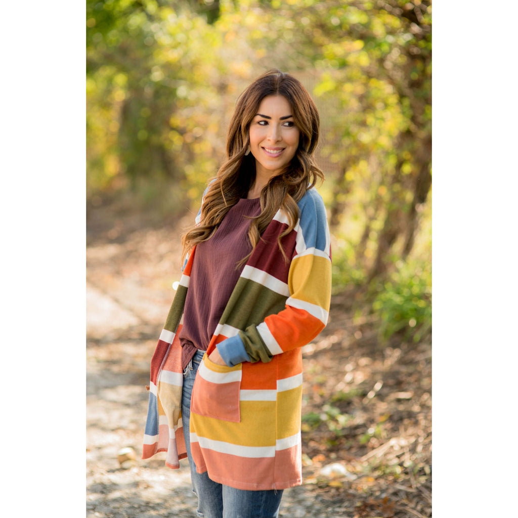 Color Blocked Mixed Stripe Cardigan - Betsey's Boutique Shop - Coats & Jackets