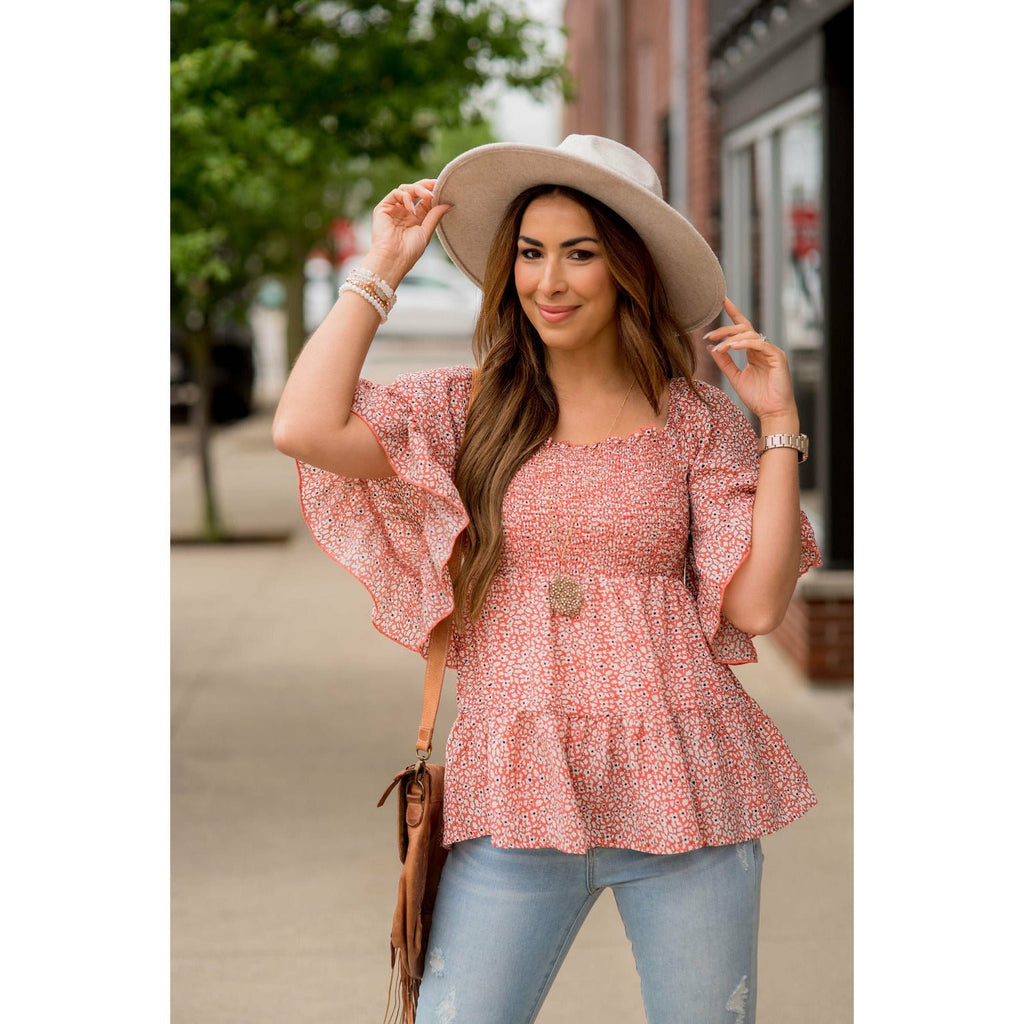 Blooming Ruffles Smocked Peplum Blouse - Betsey's Boutique Shop