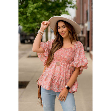 Blooming Ruffles Smocked Peplum Blouse - Betsey's Boutique Shop