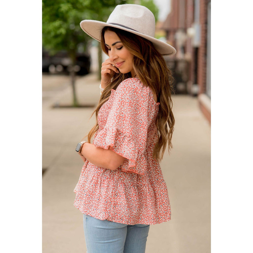 Blooming Ruffles Smocked Peplum Blouse - Betsey's Boutique Shop