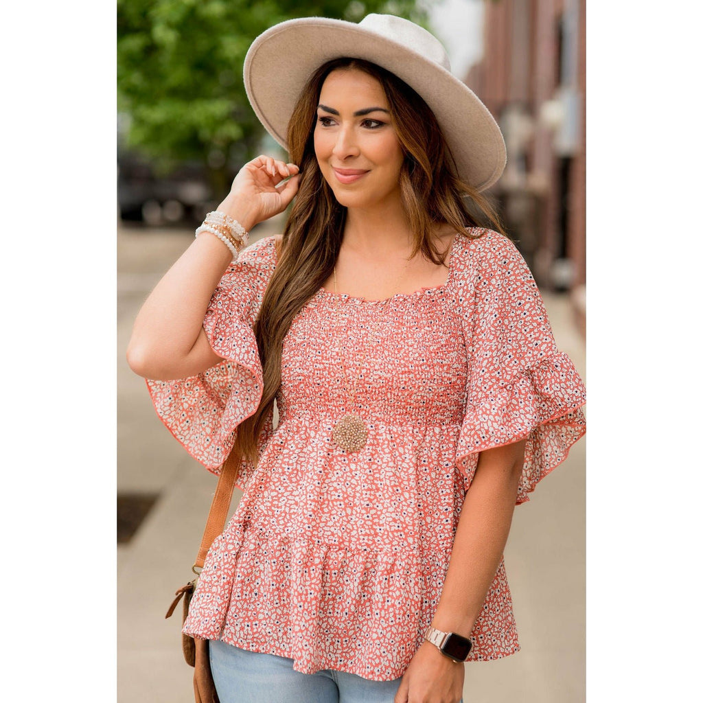 Blooming Ruffles Smocked Peplum Blouse - Betsey's Boutique Shop