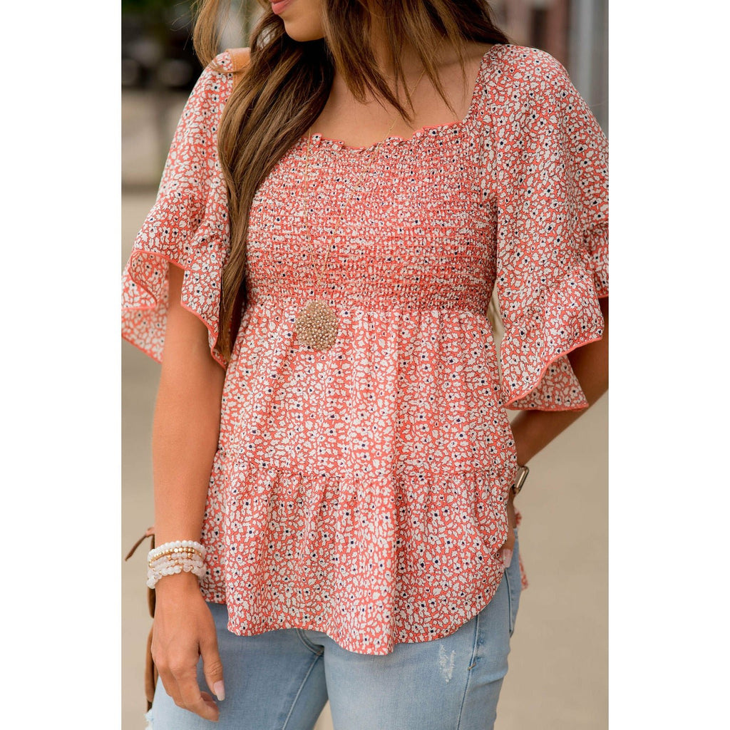 Blooming Ruffles Smocked Peplum Blouse - Betsey's Boutique Shop