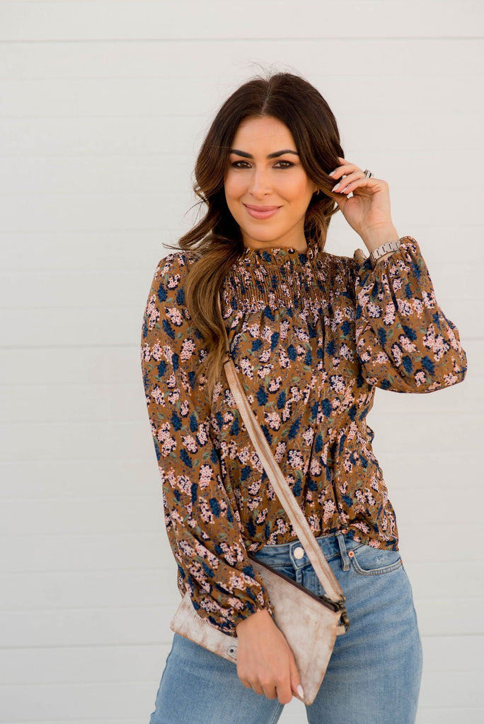 Blossoms Cinched Trim Blouse - Betsey's Boutique Shop -