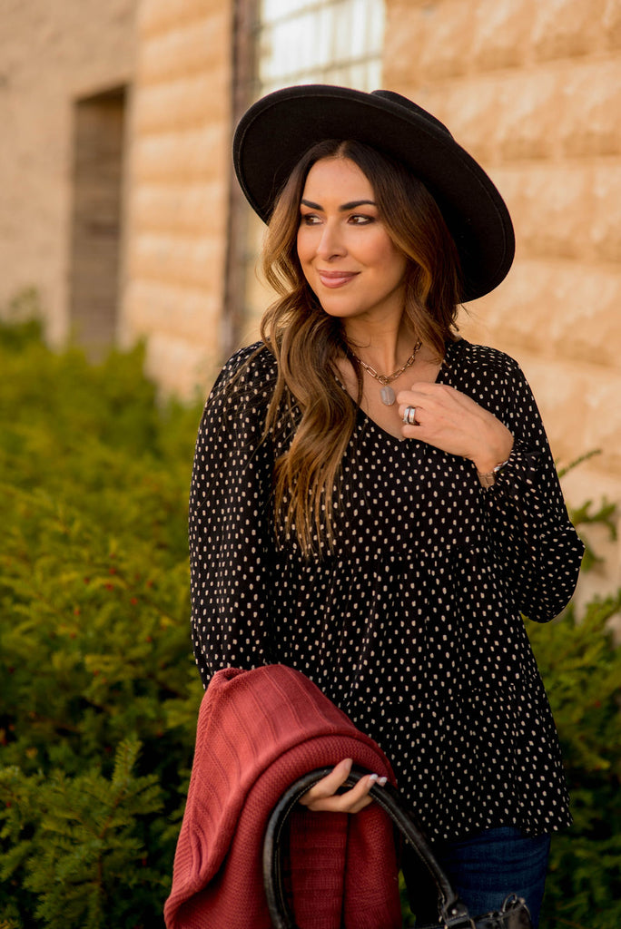 Dotted Tiered V Blouse - Betsey's Boutique Shop