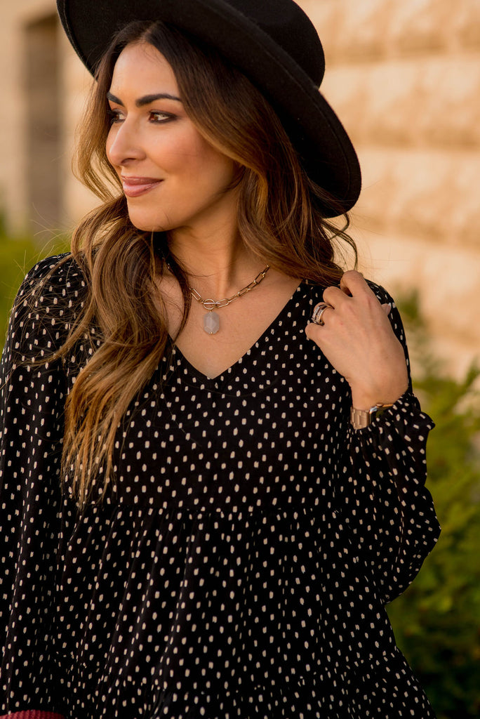 Dotted Tiered V Blouse - Betsey's Boutique Shop