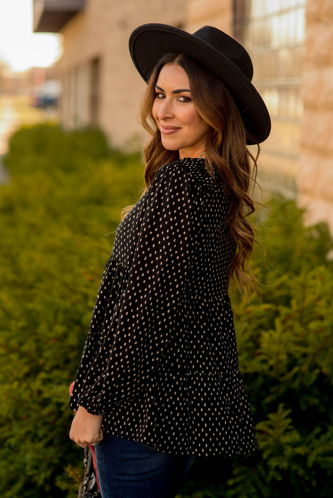 Dotted Tiered V Blouse - Betsey's Boutique Shop