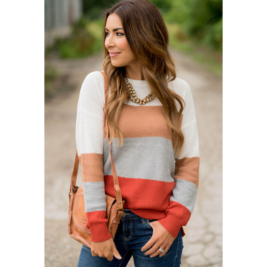 Color Blocked Lightweight Sweater - Betsey's Boutique Shop - Outerwear