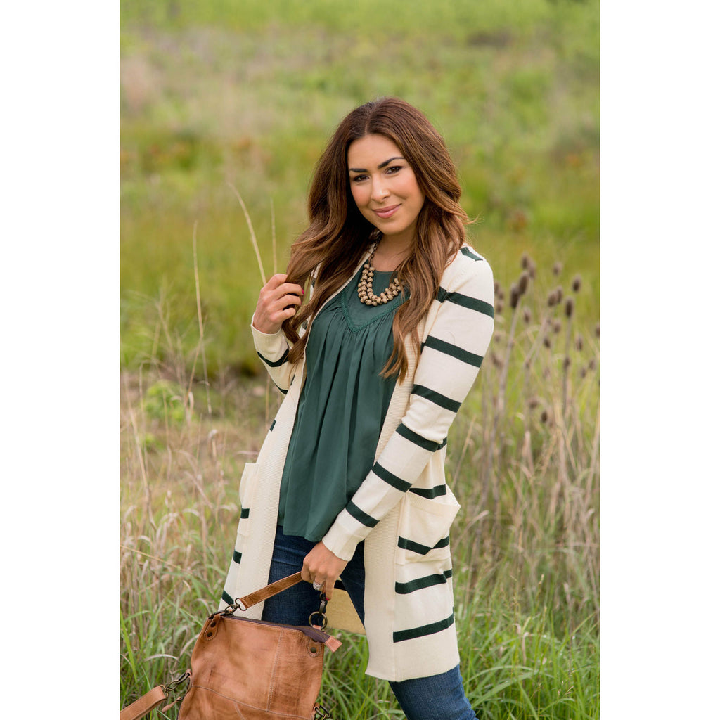 Striped Butter Soft Tunic Cardigan -Cream - Betsey's Boutique Shop