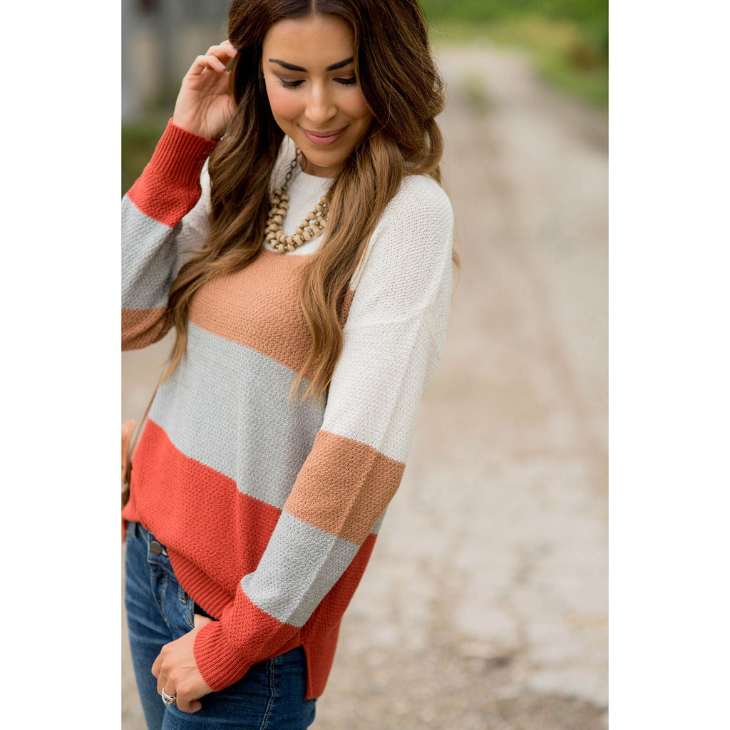 Color Blocked Lightweight Sweater - Betsey's Boutique Shop - Outerwear