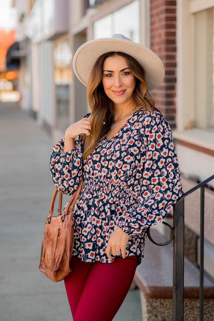 Floral Fun Cinched V Blouse - Betsey's Boutique Shop -