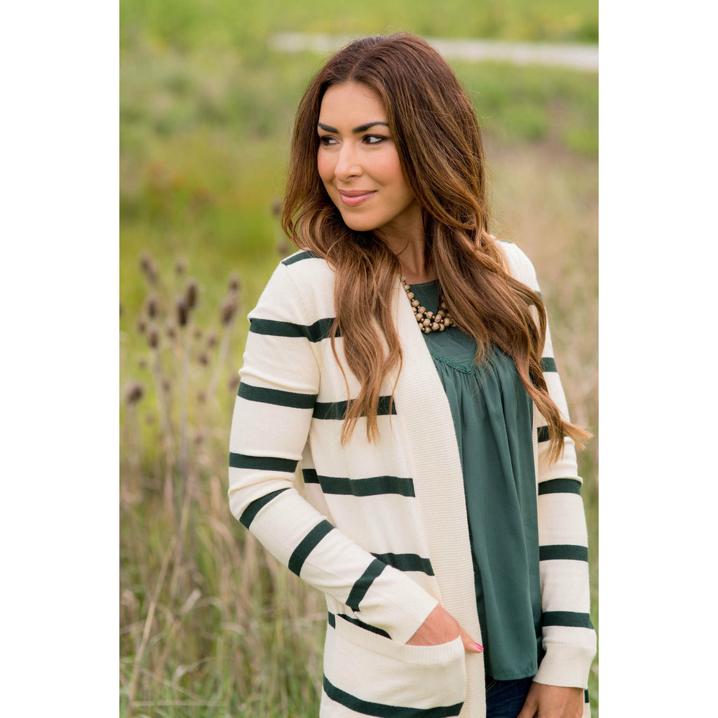 Striped Butter Soft Tunic Cardigan -Cream - Betsey's Boutique Shop