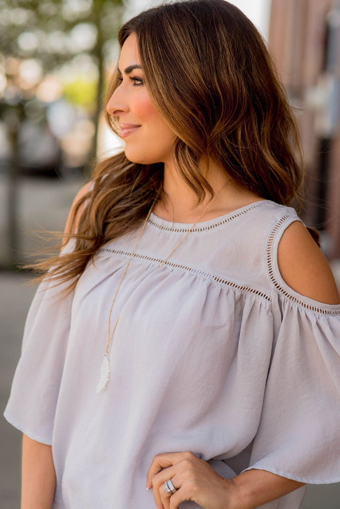 Detailed Cold Shoulder Blouse - Betsey's Boutique Shop -