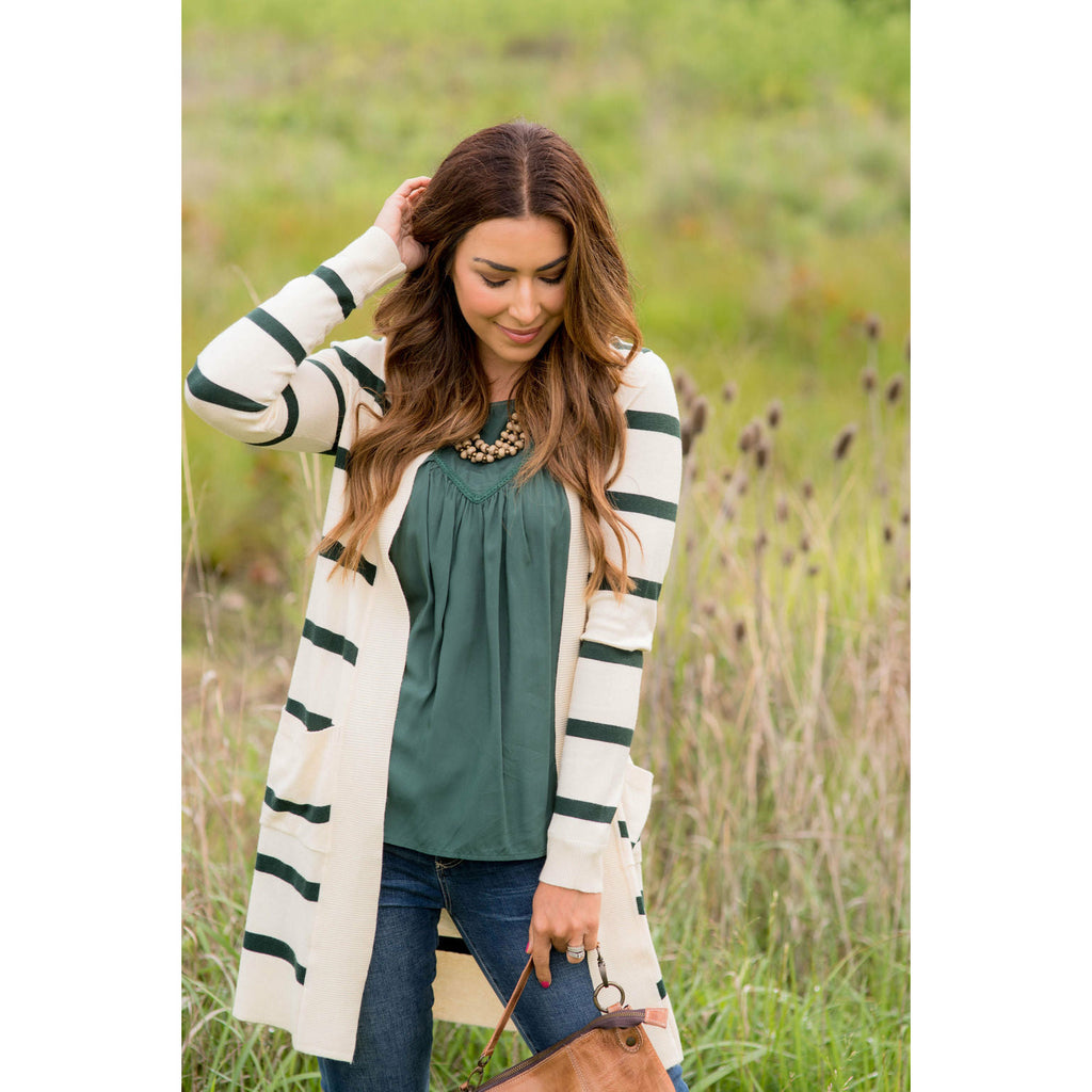 Striped Butter Soft Tunic Cardigan -Cream - Betsey's Boutique Shop