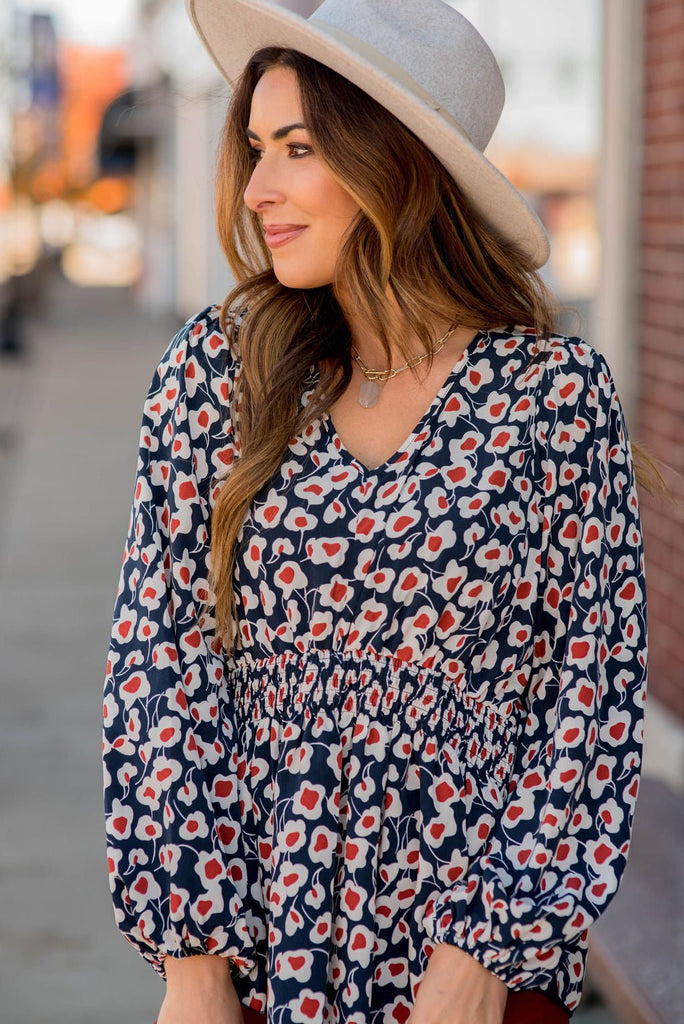 Floral Fun Cinched V Blouse - Betsey's Boutique Shop -